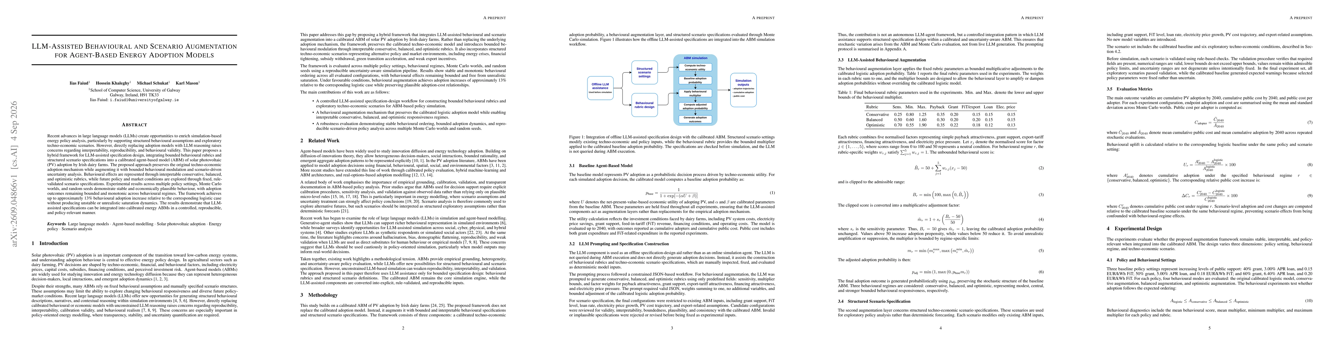 Thumbnail for LLM-Assisted Behavioural and Scenario Augmentation for Agent-Based Energy Adoption Models