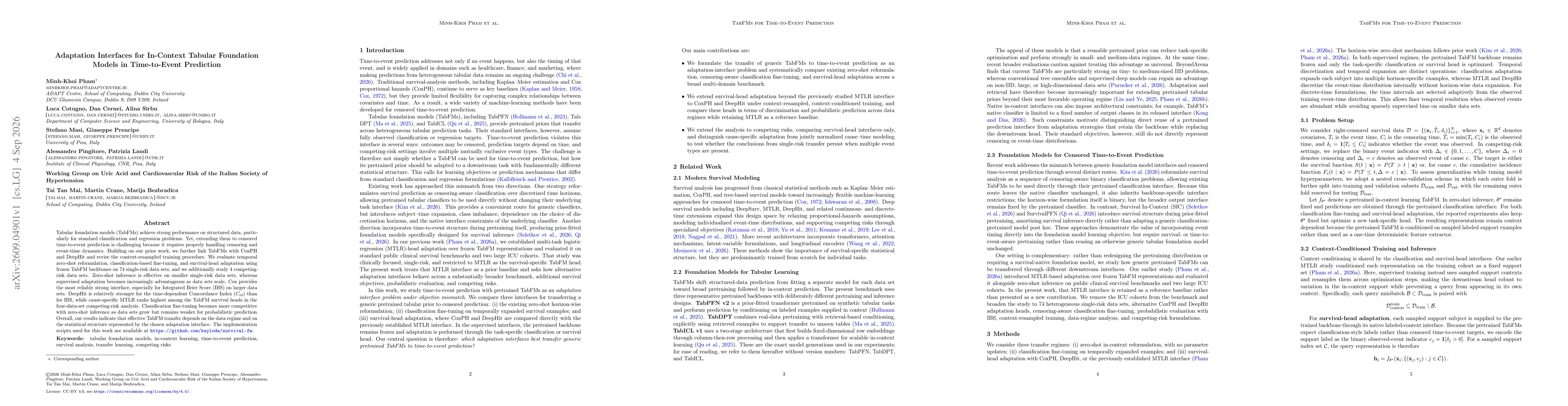 Thumbnail for Adaptation Interfaces for In-Context Tabular Foundation Models in Time-to-Event Prediction
