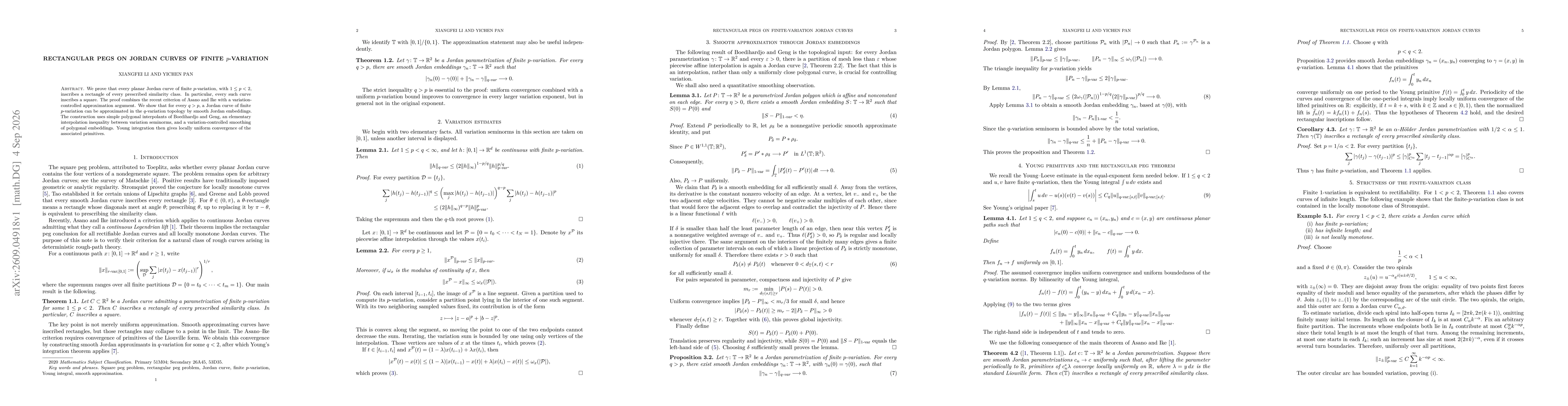 Thumbnail for Rectangular Pegs on Jordan Curves of Finite $p$-Variation