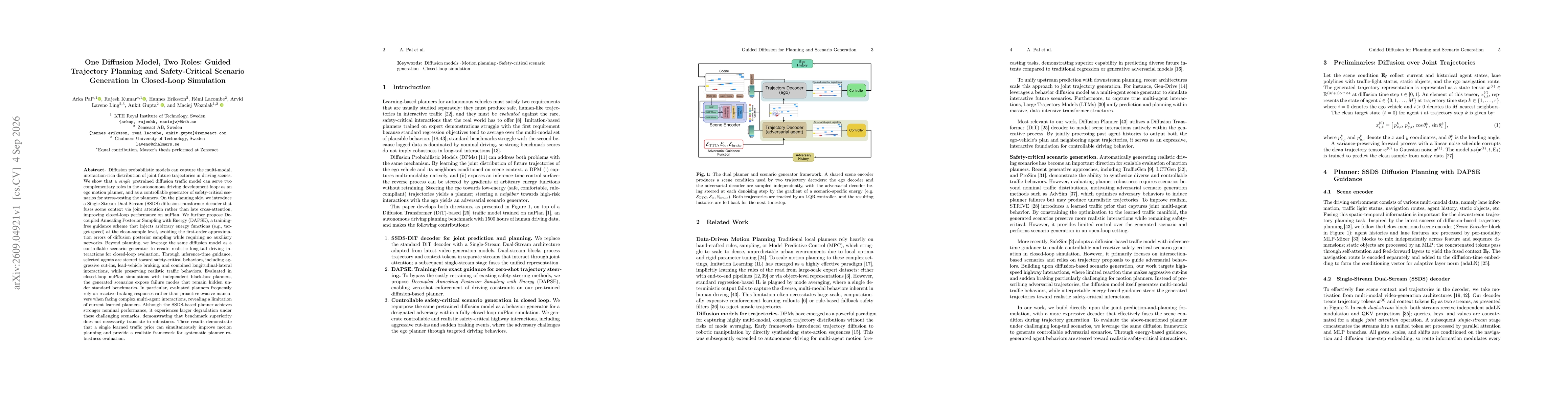 Thumbnail for One Diffusion Model, Two Roles: Guided Trajectory Planning and Safety-Critical Scenario Generation in Closed-Loop Simulation
