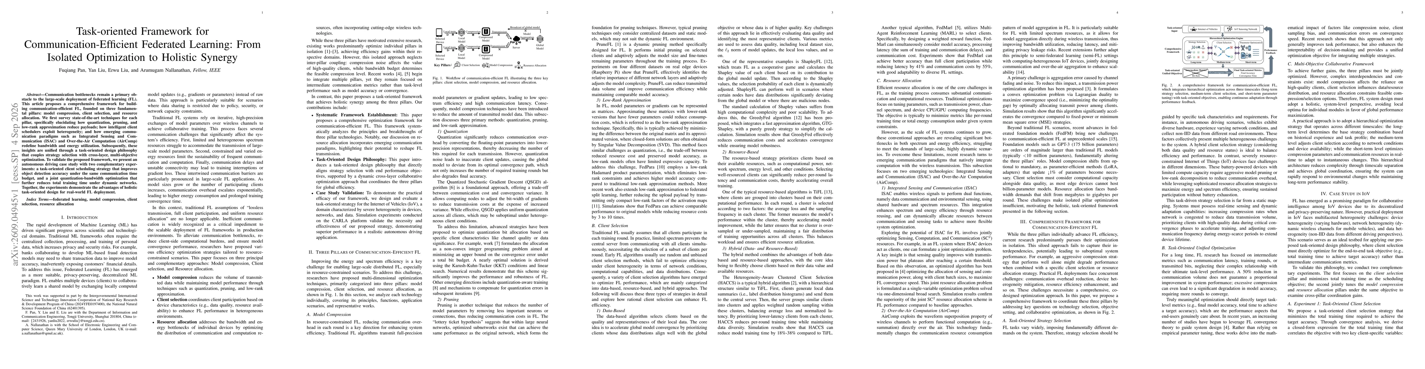 Thumbnail for Task-oriented Framework for Communication-Efficient Federated Learning: From Isolated Optimization to Holistic Synergy