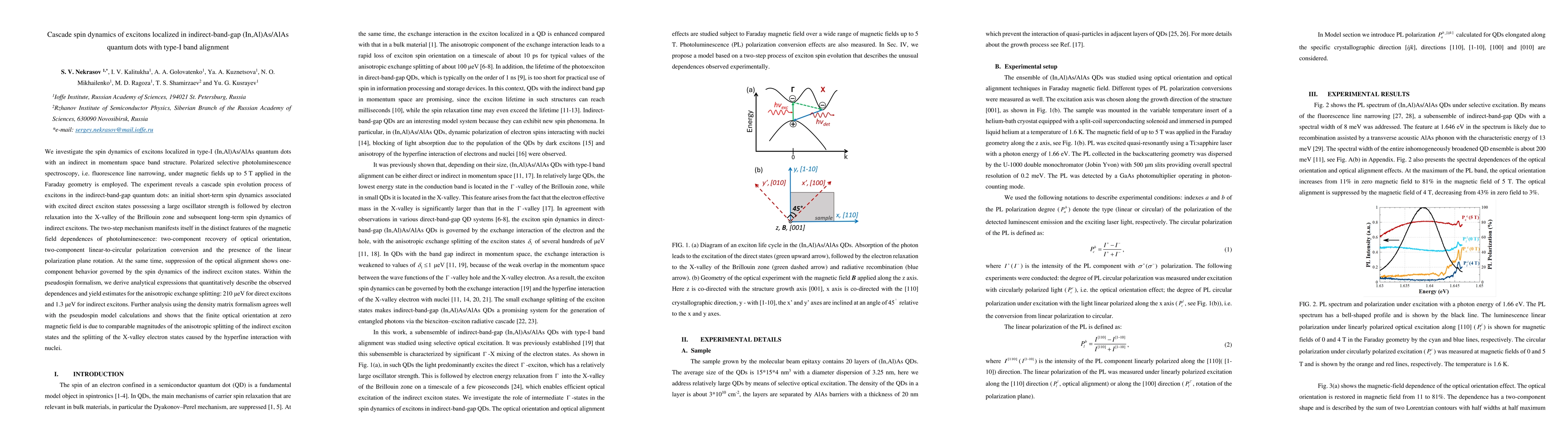 Thumbnail for Cascade spin dynamics of excitons localized in indirect-band-gap (In,Al)As/AlAs quantum dots with type-I band alignment