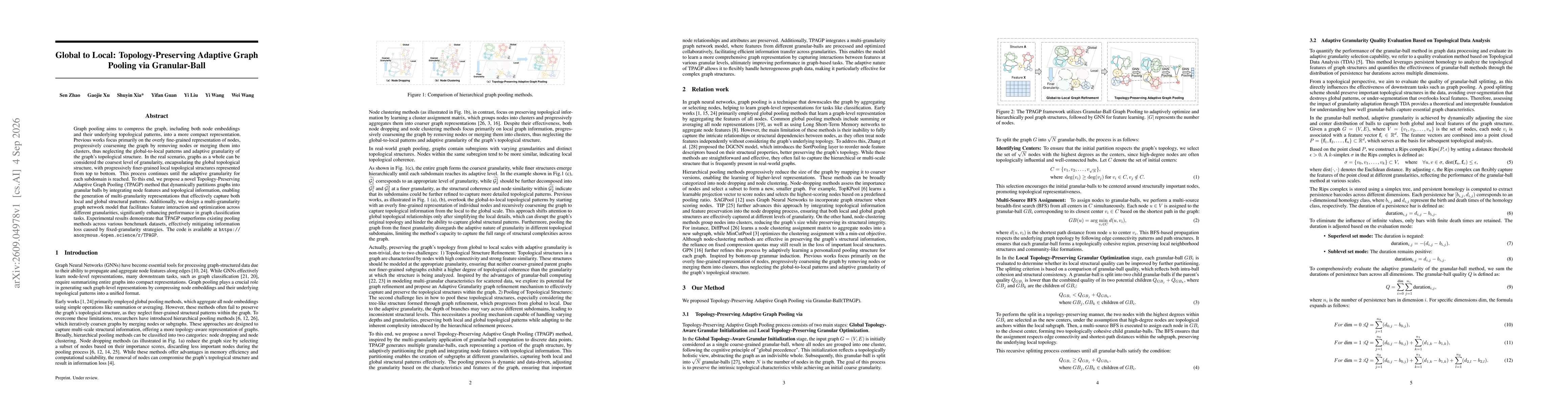 Thumbnail for Global to Local: Topology-Preserving Adaptive Graph Pooling via Granular-Ball