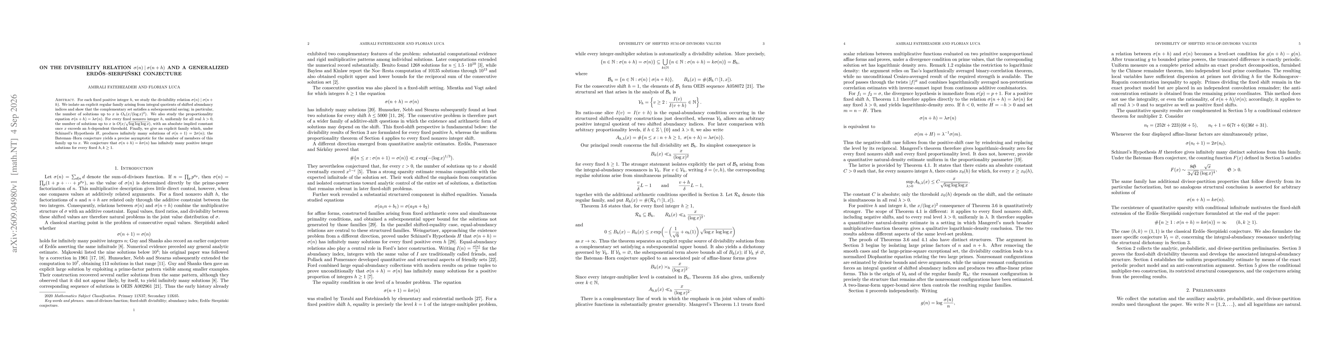 Thumbnail for On the Divisibility Relation $σ(n)\midσ(n+h)$ and a Generalized Erdős--Sierpiński Conjecture