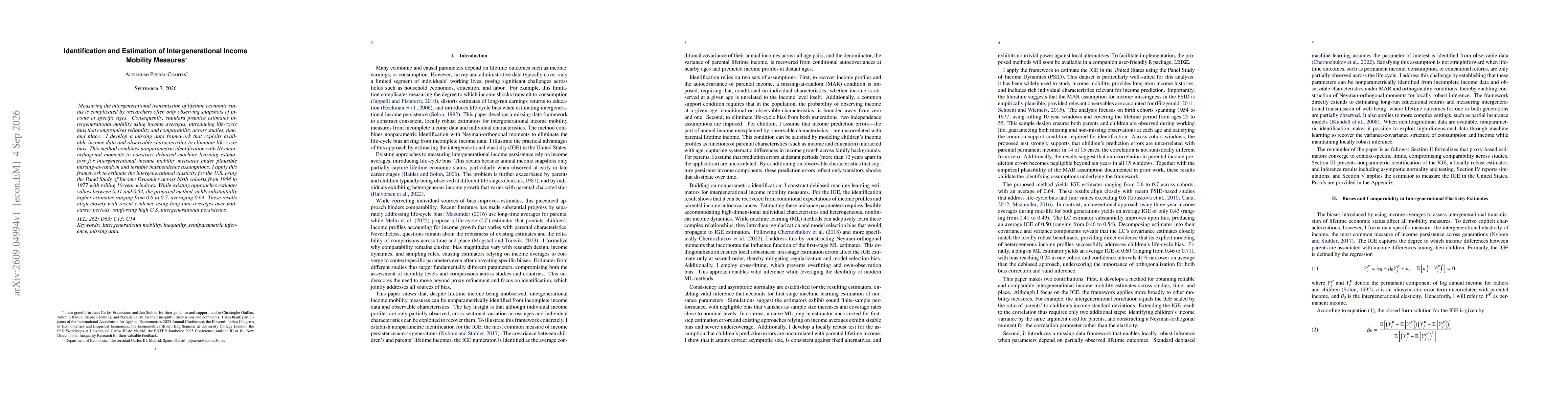 Thumbnail for Identification and Estimation of Intergenerational Income Mobility Measures