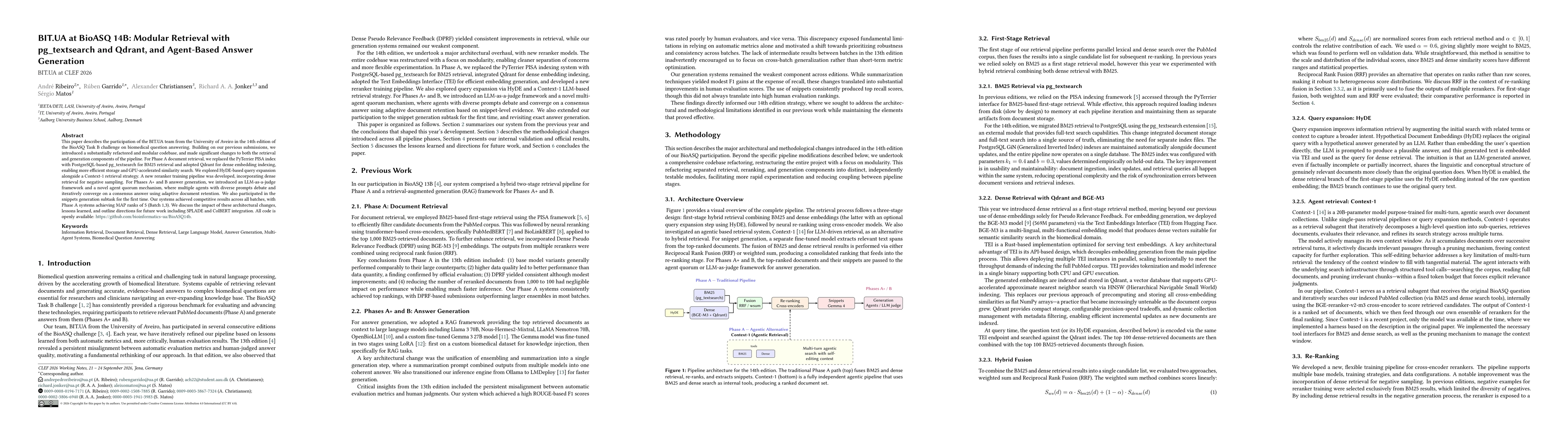 Thumbnail for BIT.UA at BioASQ 14B: Modular Retrieval with pg_textsearch and Qdrant, and Agent-Based Answer Generation