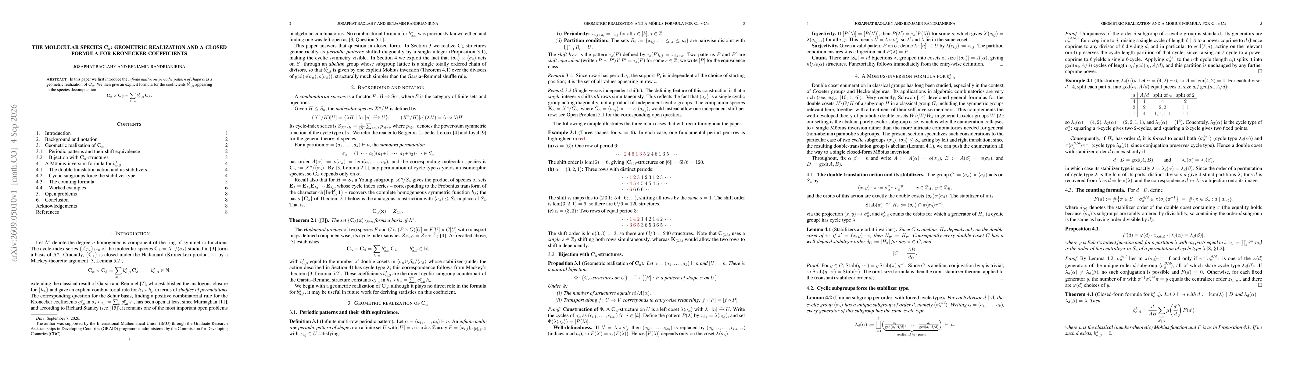 Thumbnail for The Molecular Species $\mathbf{C}_α$: Geometric Realization and a Closed Formula for Kronecker Coefficients