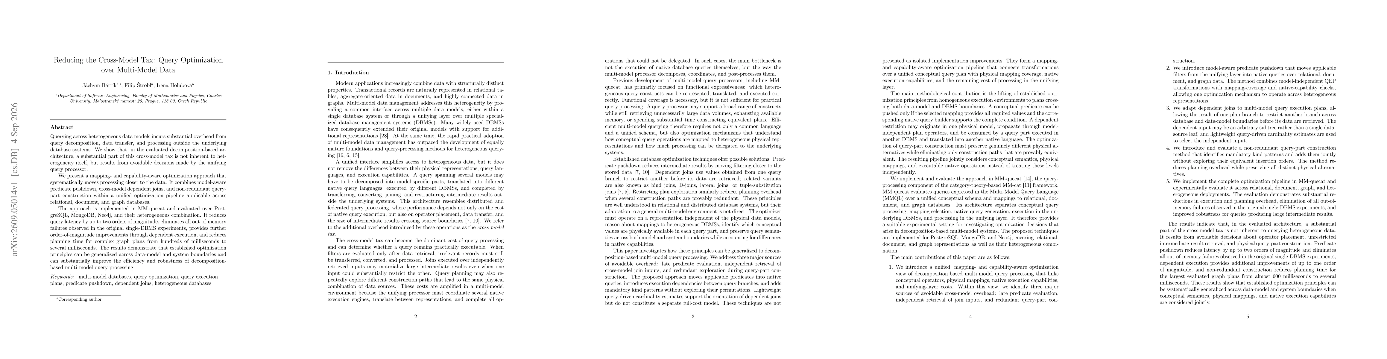 Thumbnail for Reducing the Cross-Model Tax: Query Optimization over Multi-Model Data