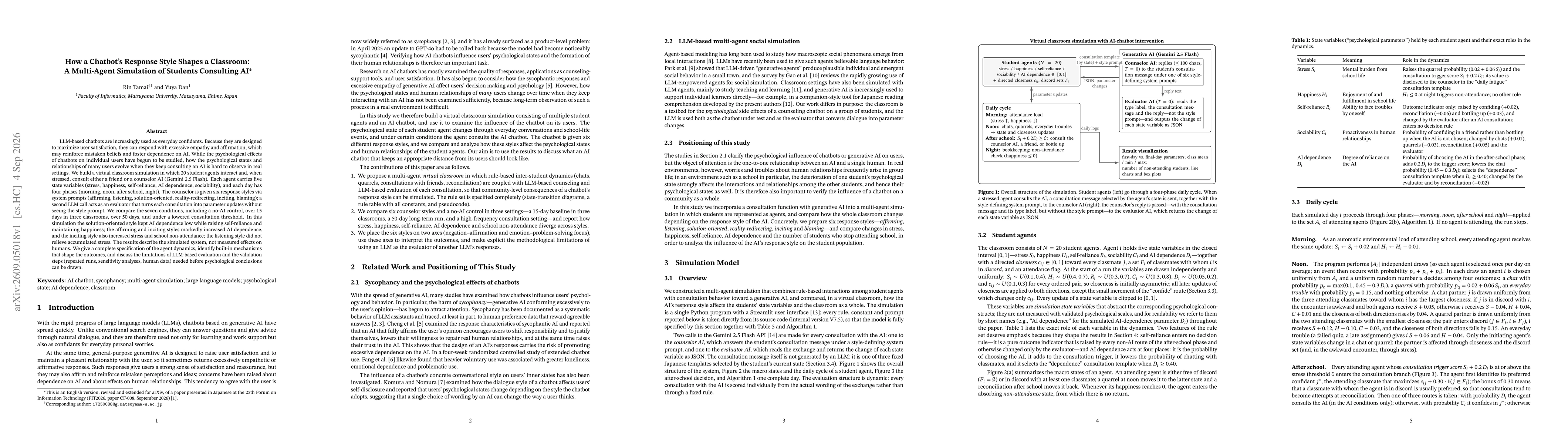 Thumbnail for How a Chatbot's Response Style Shapes a Classroom: A Multi-Agent Simulation of Students Consulting AI