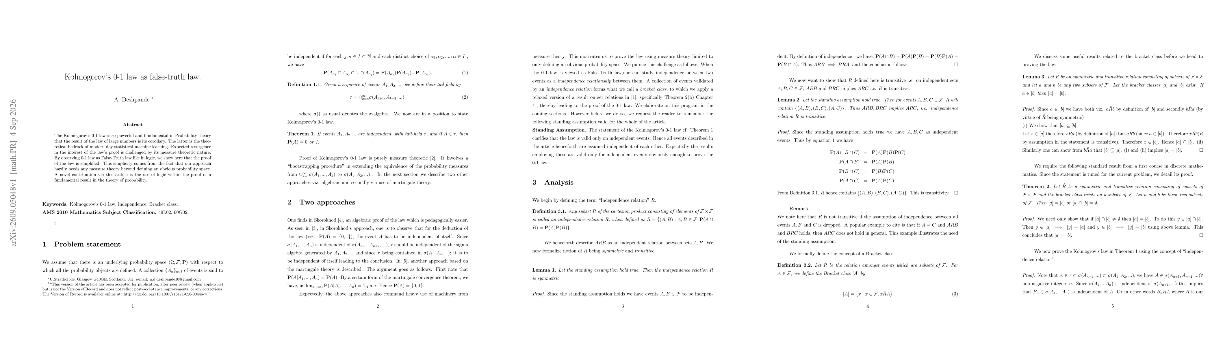 Thumbnail for Kolmogorov's 0-1 law as false-truth law