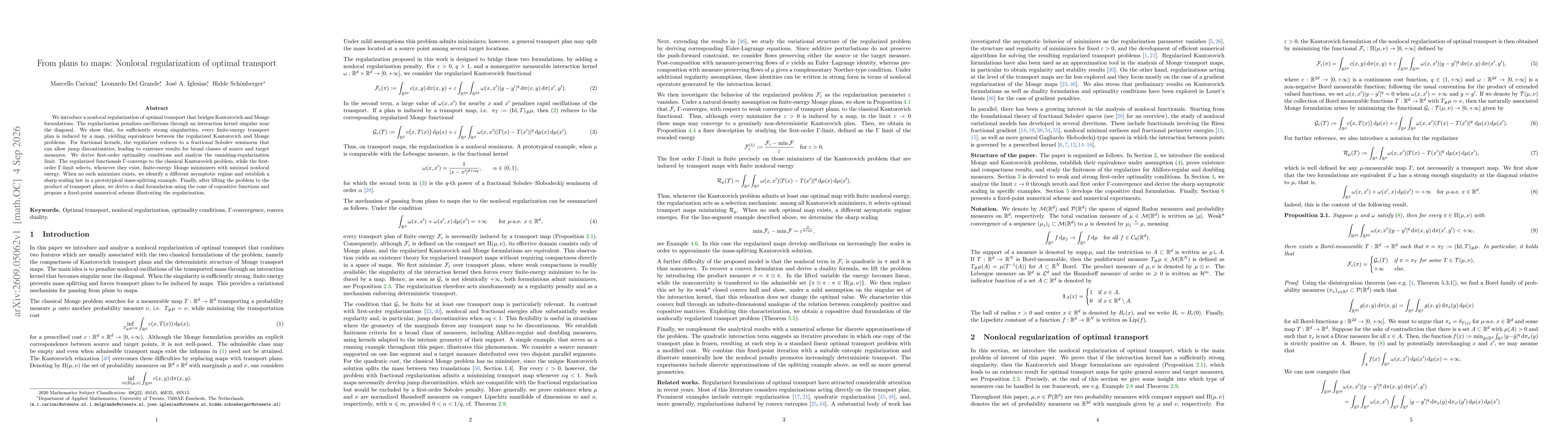 Thumbnail for From plans to maps: Nonlocal regularization of optimal transport