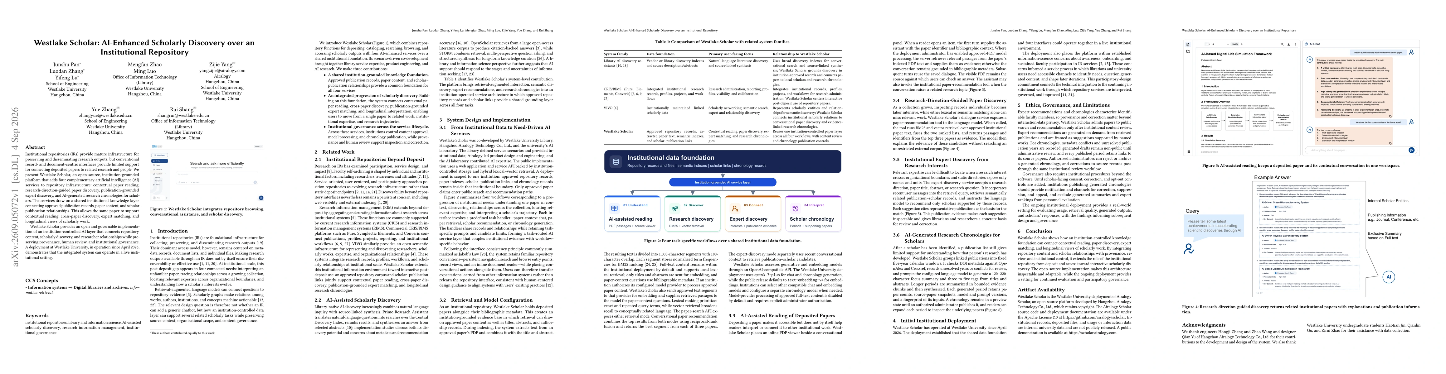 Thumbnail for Westlake Scholar: AI-Enhanced Scholarly Discovery over an Institutional Repository