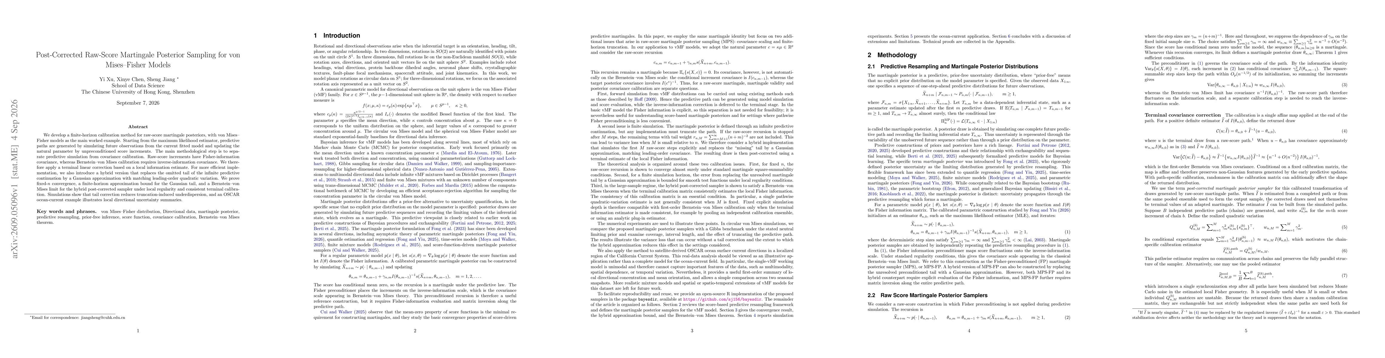 Thumbnail for Post-Corrected Raw-Score Martingale Posterior Sampling for von Mises-Fisher Models