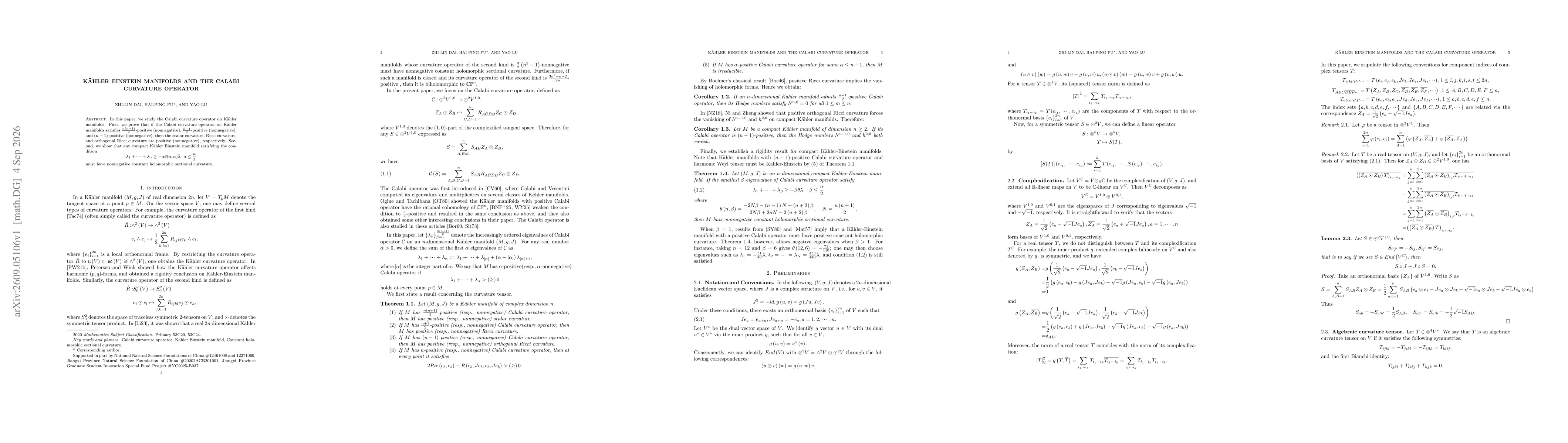 Thumbnail for K{ä}hler Einstein manifolds and the Calabi curvature operator