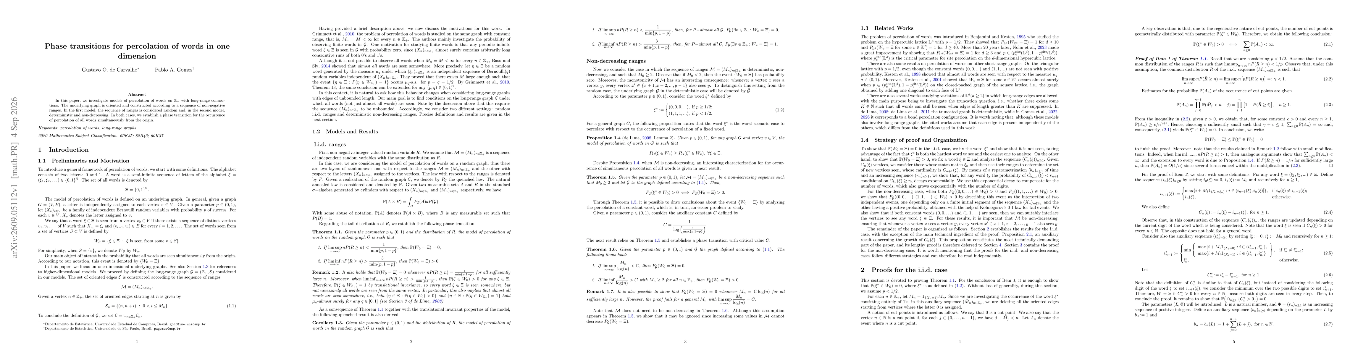Thumbnail for Phase transitions for percolation of words in one dimension