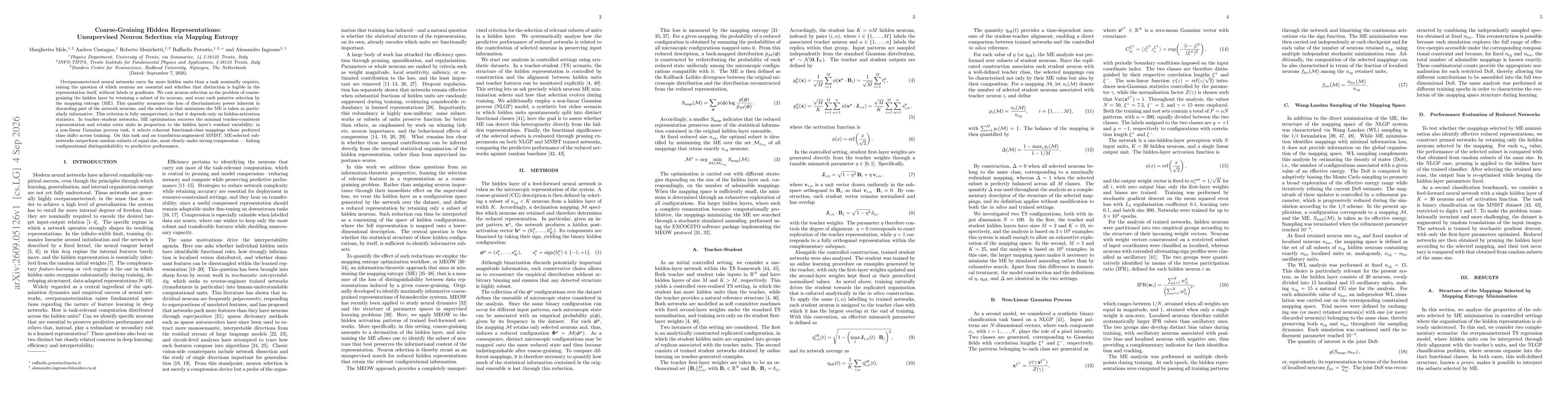Thumbnail for Coarse-Graining Hidden Representations: Unsupervised Neuron Selection via Mapping Entropy
