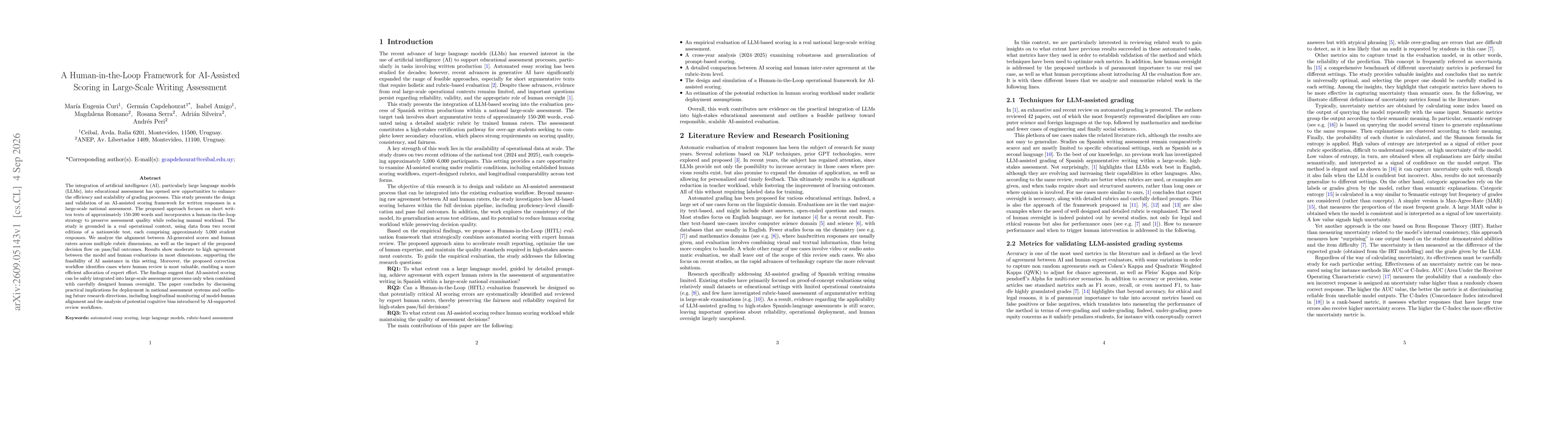 Thumbnail for A Human-in-the-Loop Framework for AI-Assisted Scoring in Large-Scale Writing Assessment