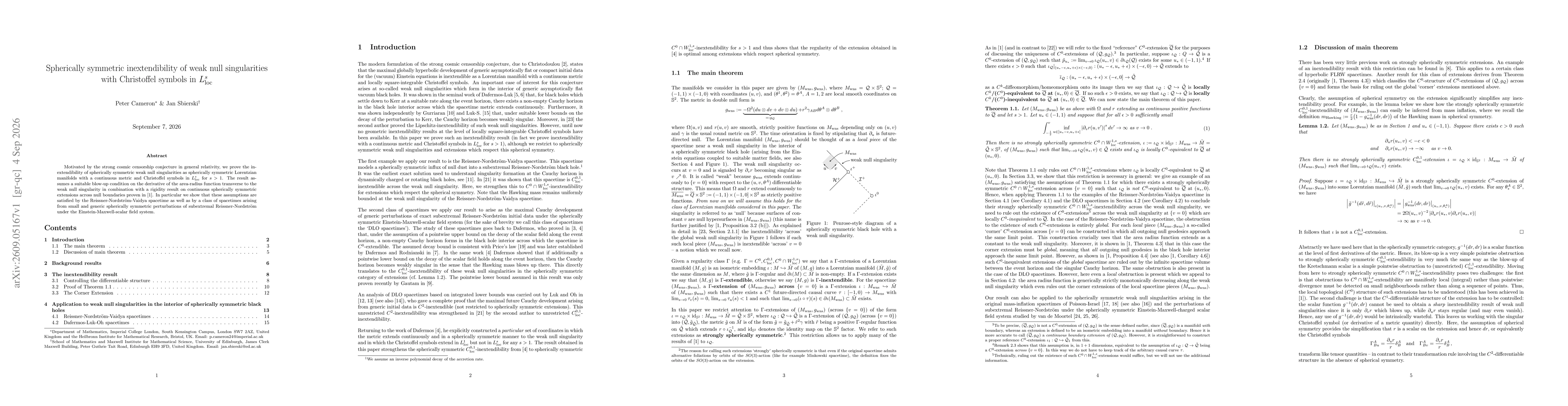 Thumbnail for Spherically symmetric inextendibility of weak null singularities with Christoffel symbols in $L^s_{\text{loc}}$
