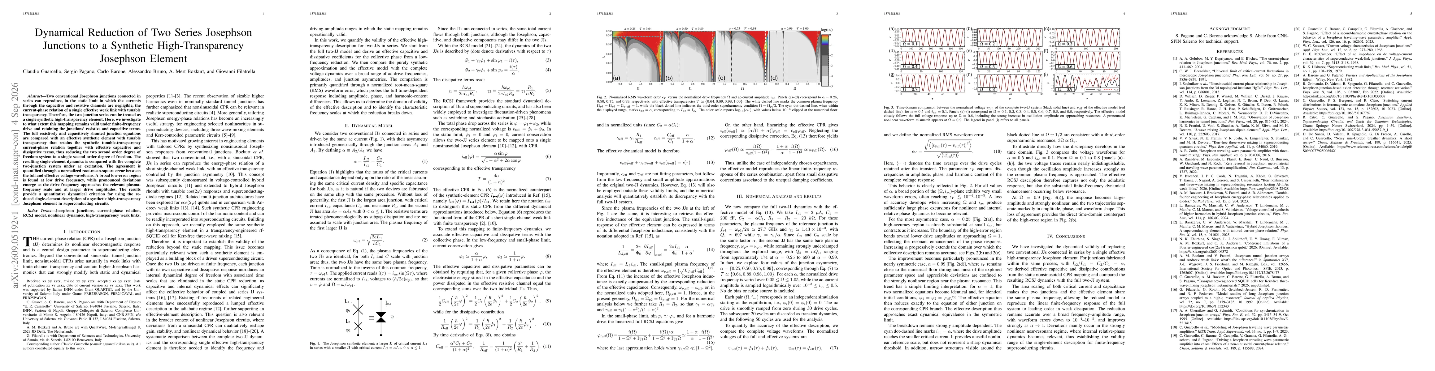 Thumbnail for Dynamical Reduction of Two Series Josephson Junctions to a Synthetic High-Transparency Josephson Element
