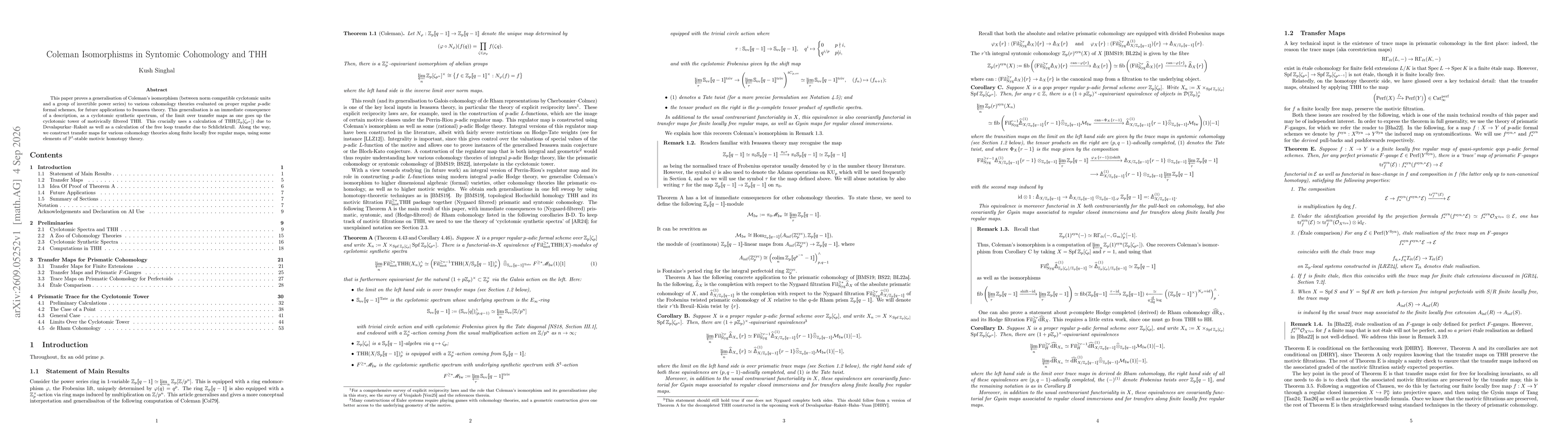 Thumbnail for Coleman Isomorphisms in Syntomic Cohomology and $\mathrm{THH}$