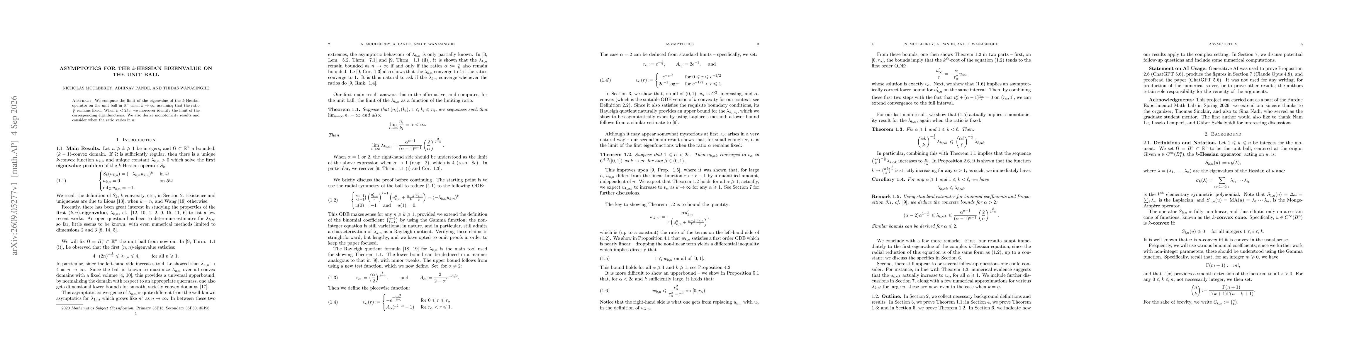 Thumbnail for Asymptotics for the $k$-Hessian Eigenvalue on the Unit Ball