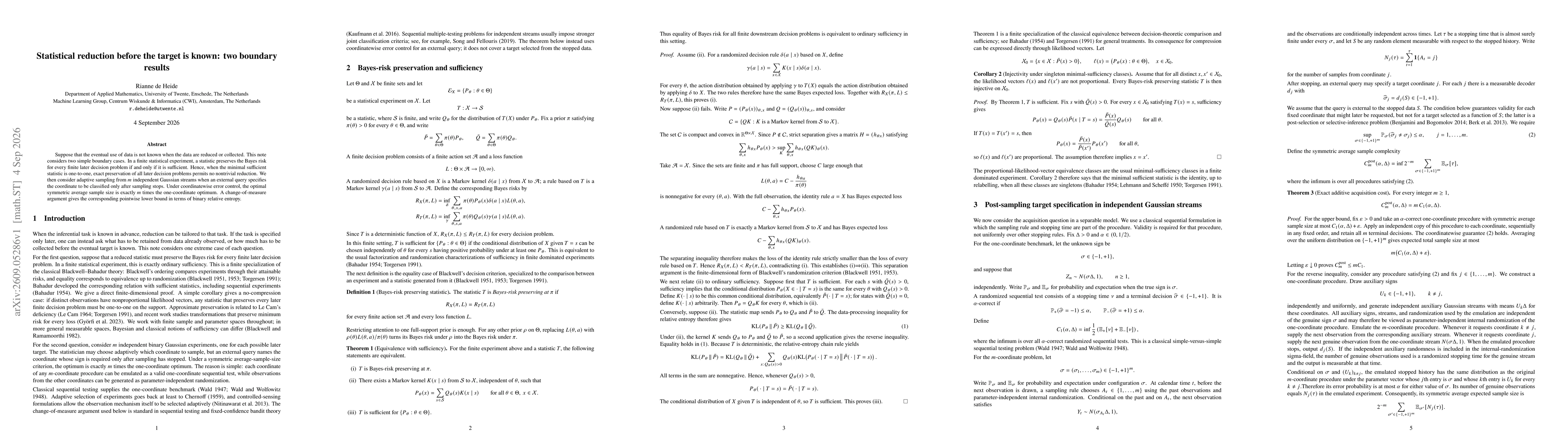 Thumbnail for Statistical reduction before the target is known: two boundary results
