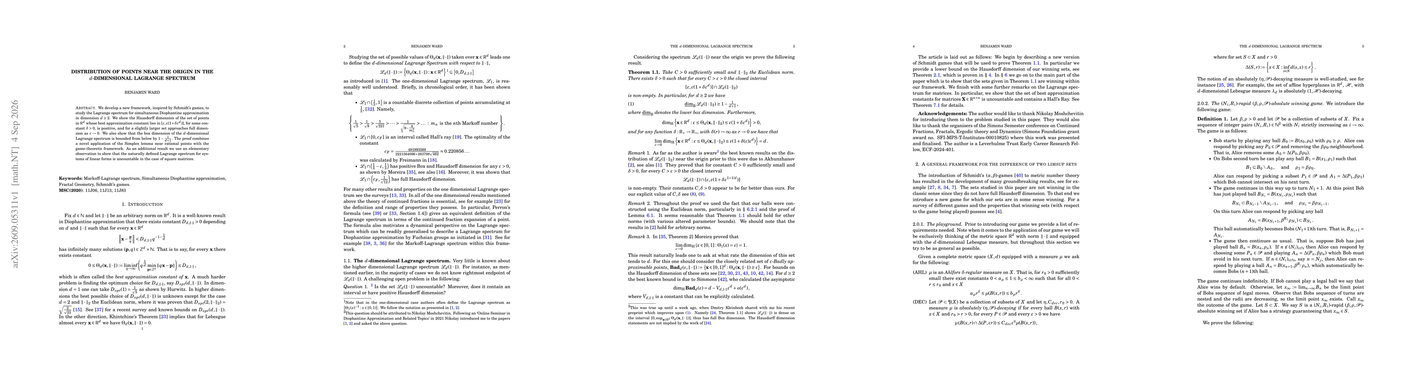 Thumbnail for Distribution of points near the origin in the $d$-dimensional Lagrange spectrum