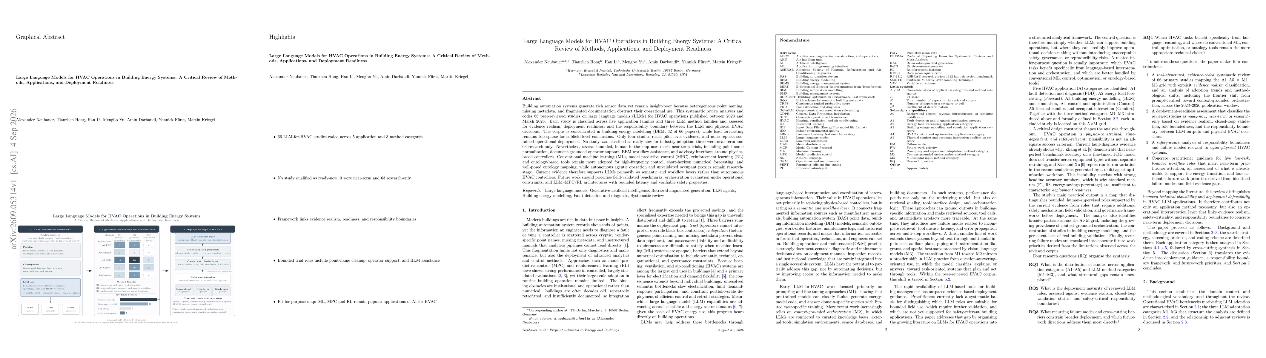 Thumbnail for Large Language Models for HVAC Operations in Building Energy Systems: A Critical Review of Methods, Applications, and Deployment Readiness