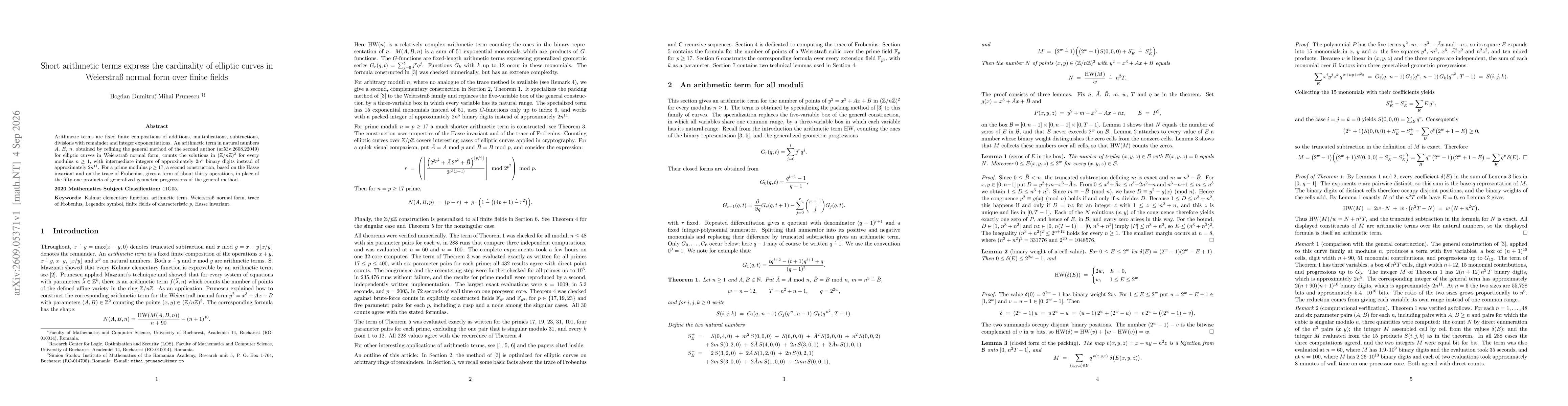 Thumbnail for Short arithmetic terms express the cardinality of elliptic curves in Weierstraß normal form over finite fields