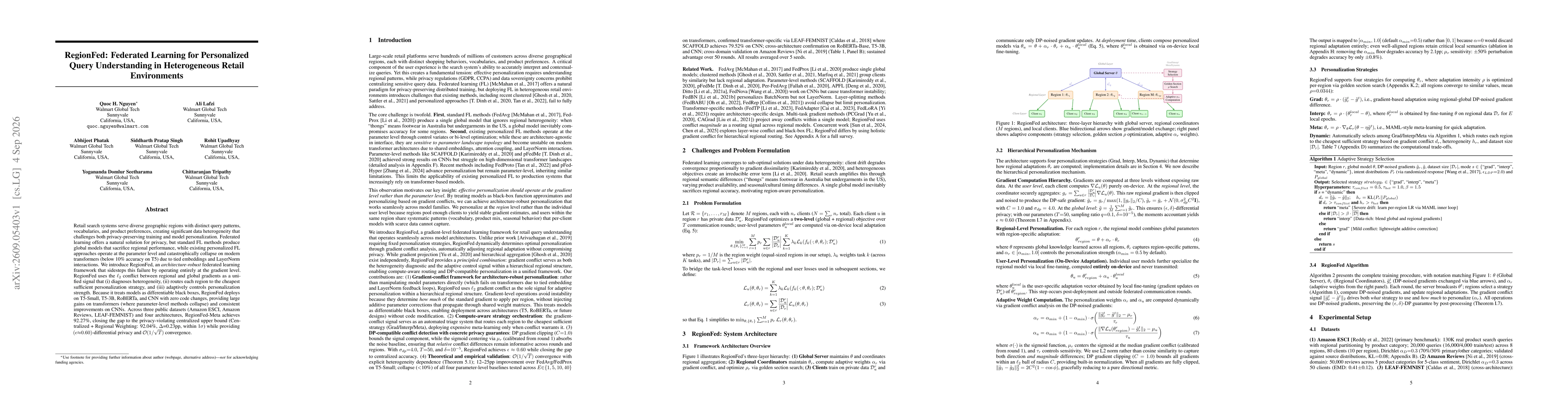 Thumbnail for RegionFed: Federated Learning for Personalized Query Understanding in Heterogeneous Retail Environments