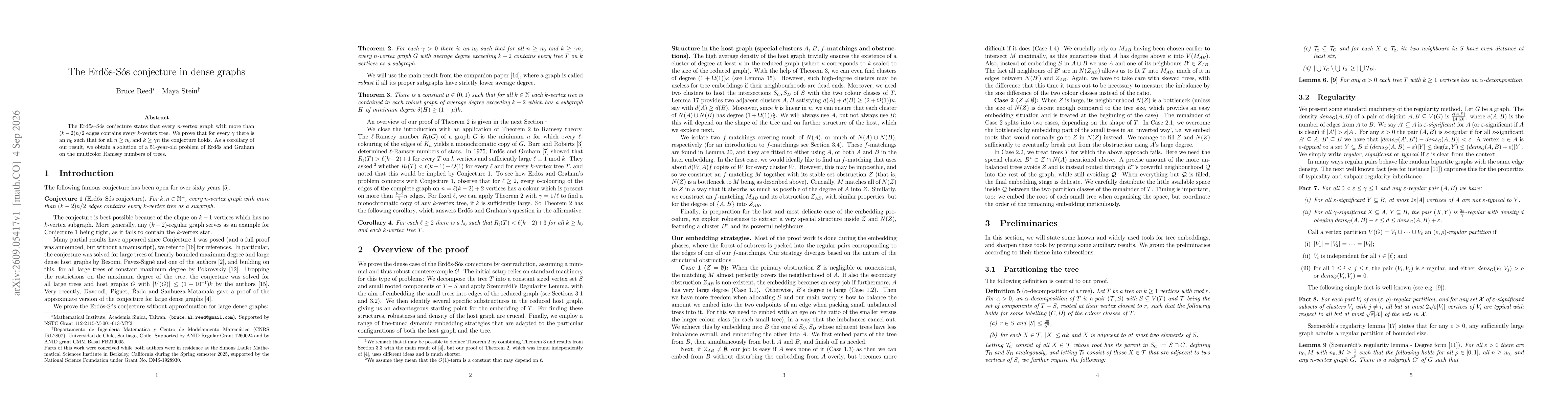 Thumbnail for The Erd\H os-Sós conjecture in dense graphs