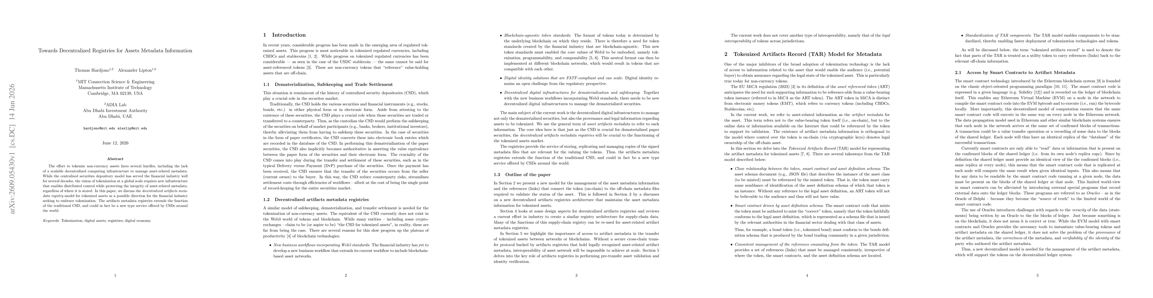 Thumbnail for Towards Decentralized Registries for Assets Metadata Information