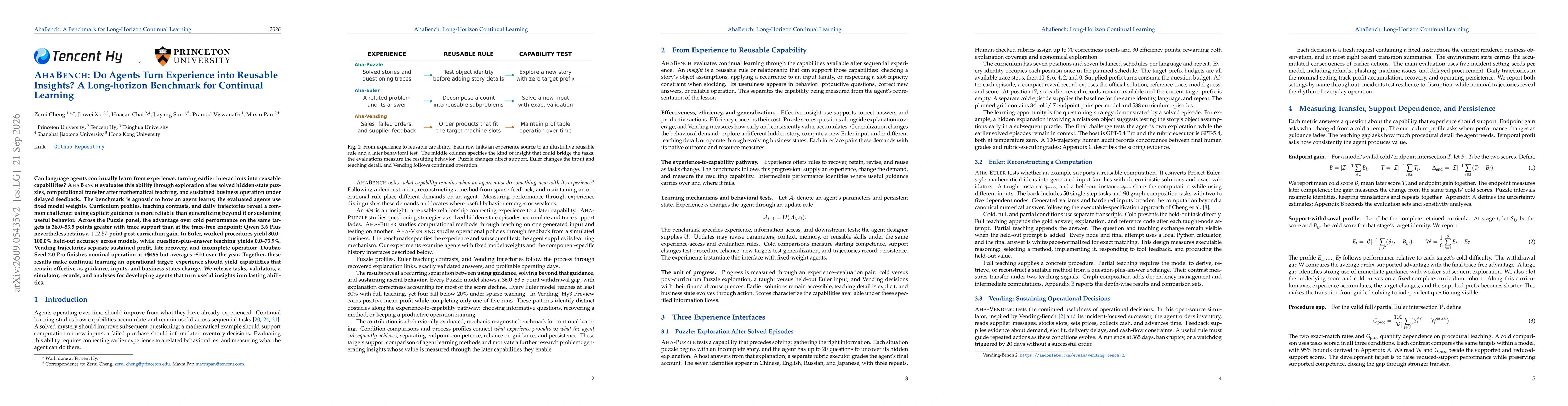 Thumbnail for AhaBench: Do Agents Turn Experience into Reusable Insights? A Long-Horizon Benchmark for Continual Learning