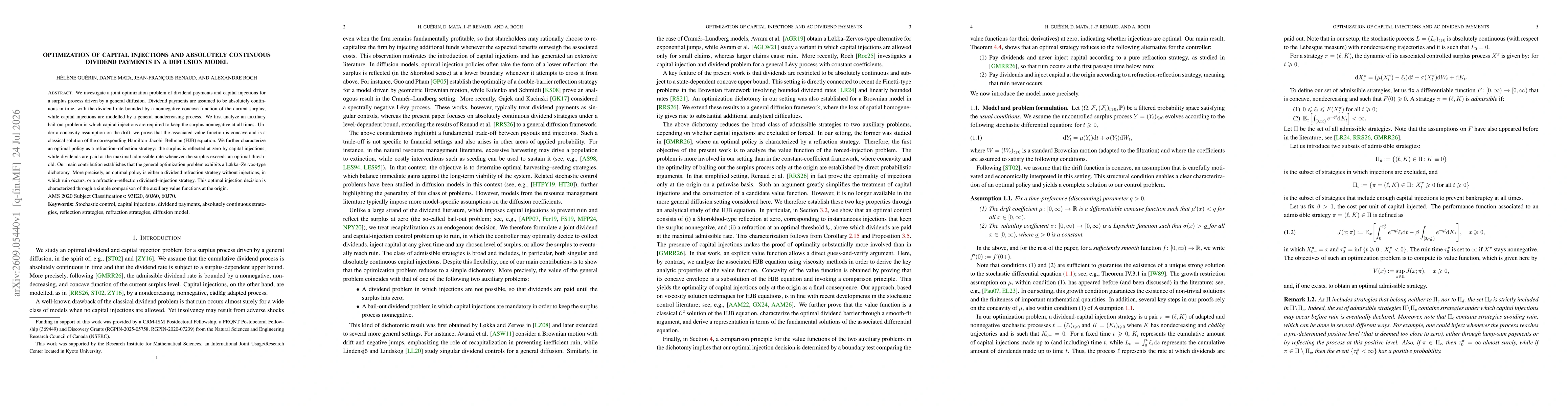 Thumbnail for Optimization of capital injections and absolutely continuous dividend payments in a diffusion model