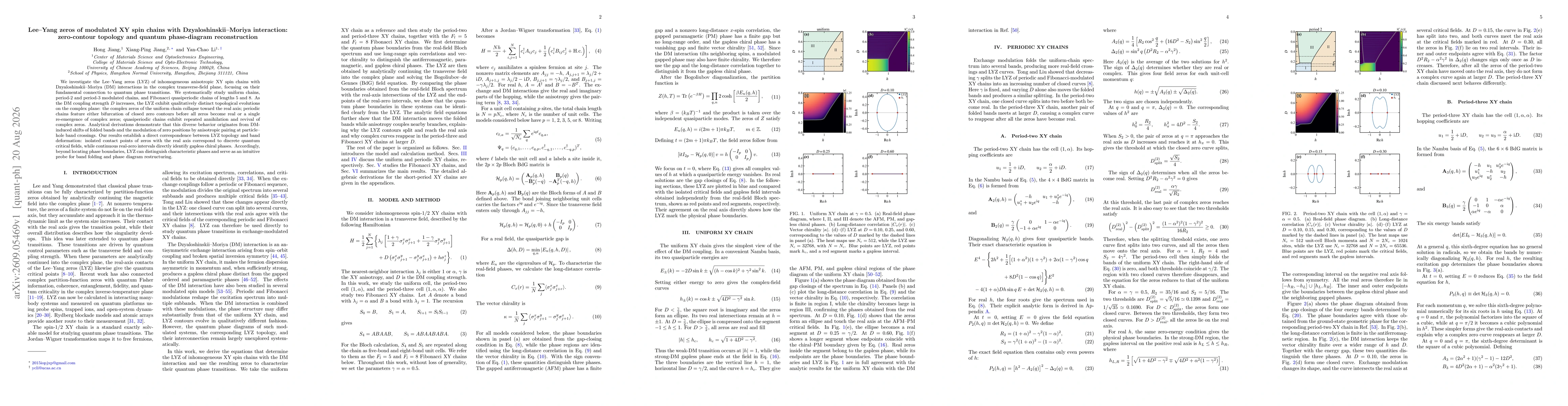 Thumbnail for Lee-Yang zeros of modulated XY spin chains with Dzyaloshinskii-Moriya interaction: zero-contour topology and quantum phase-diagram reconstruction