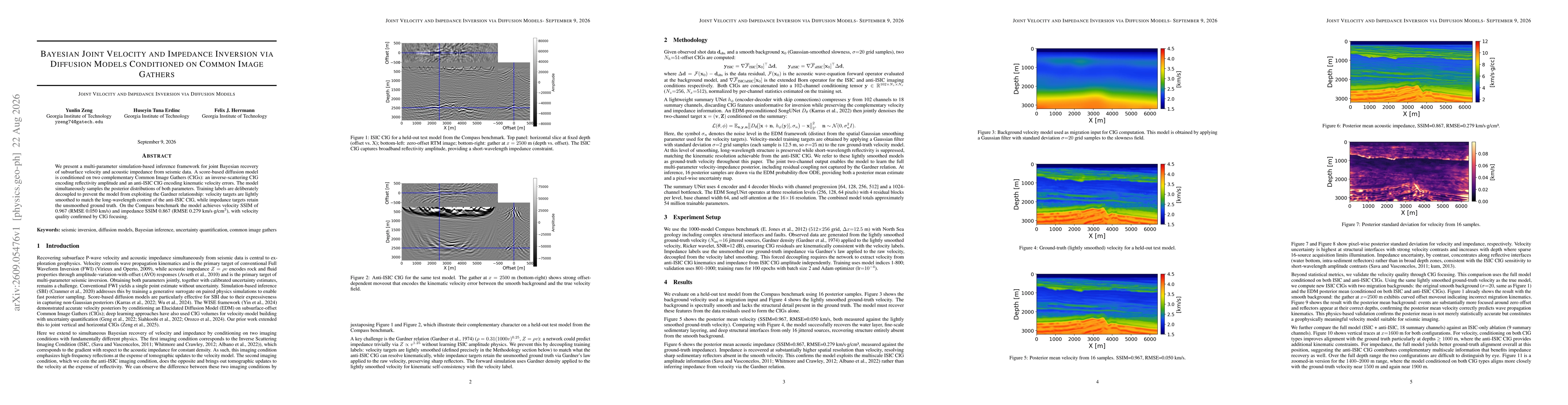 Thumbnail for Bayesian Joint Velocity and Impedance Inversion via Diffusion Models Conditioned on Common Image Gathers