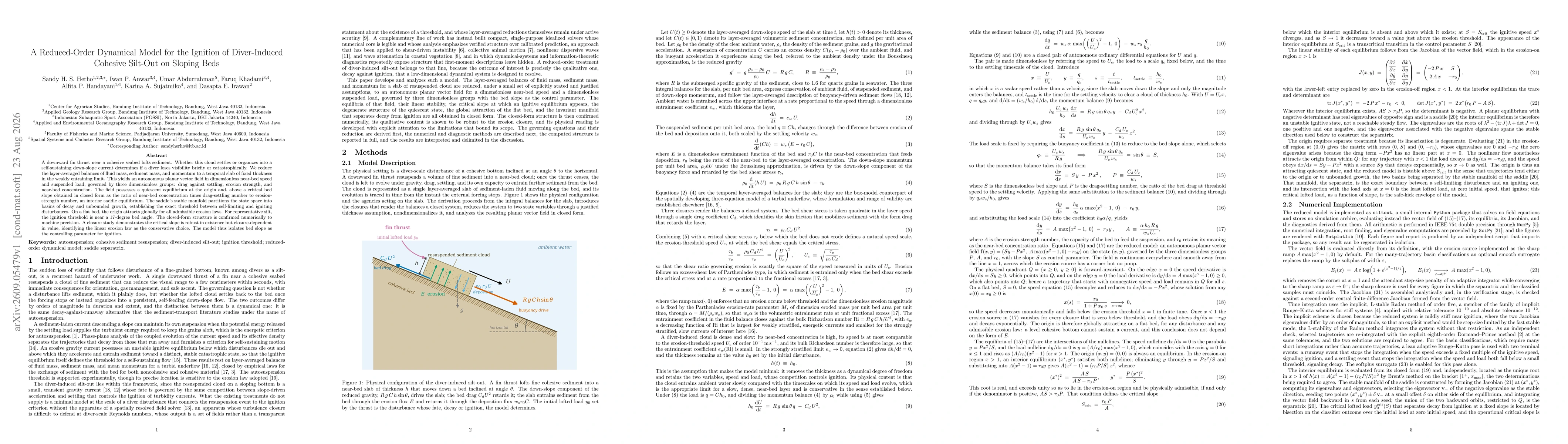 Thumbnail for A Reduced-Order Dynamical Model for the Ignition of Diver-Induced Cohesive Silt-Out on Sloping Beds