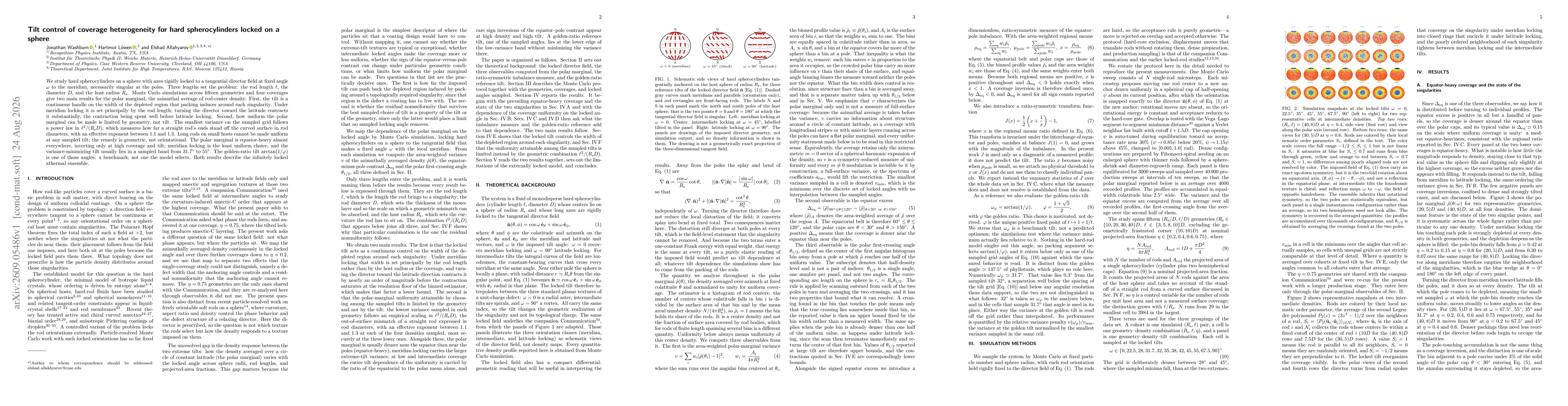 Thumbnail for Tilt control of coverage heterogeneity for hard spherocylinders locked on a sphere