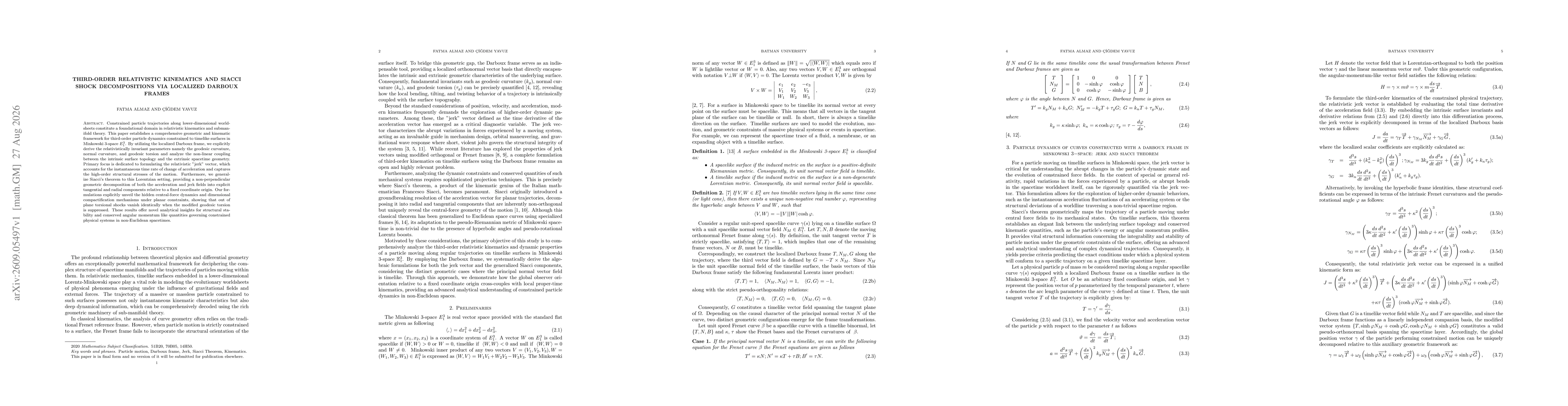 Thumbnail for Third-order relativistic kinematics and Siacci shock decompositions via localised Darboux frames
