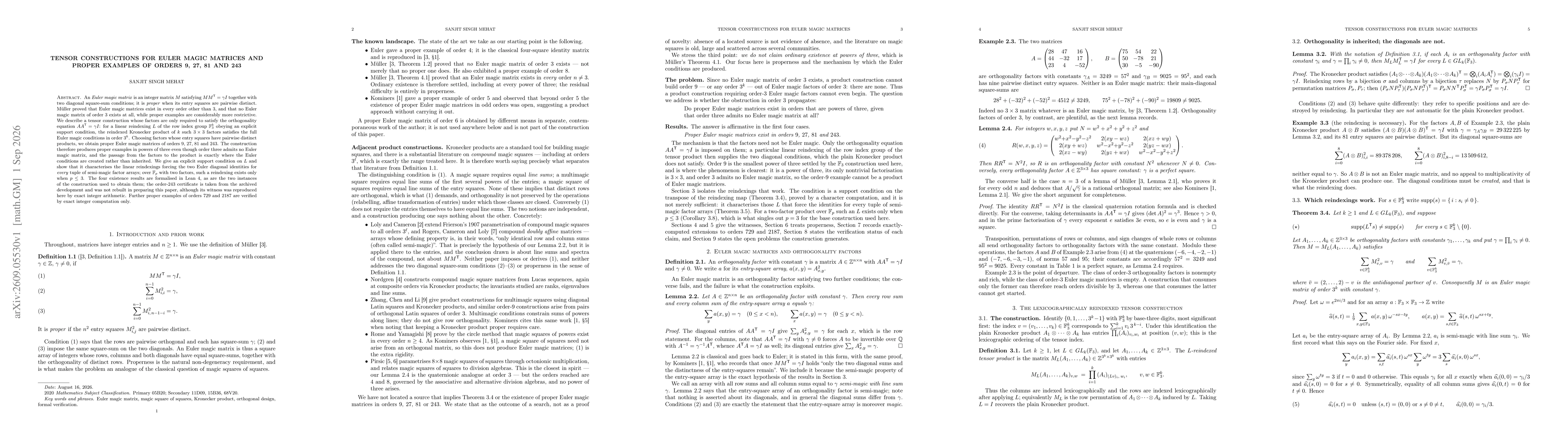 Thumbnail for Tensor constructions for Euler magic matrices and proper examples of orders 9, 27, 81 and 243