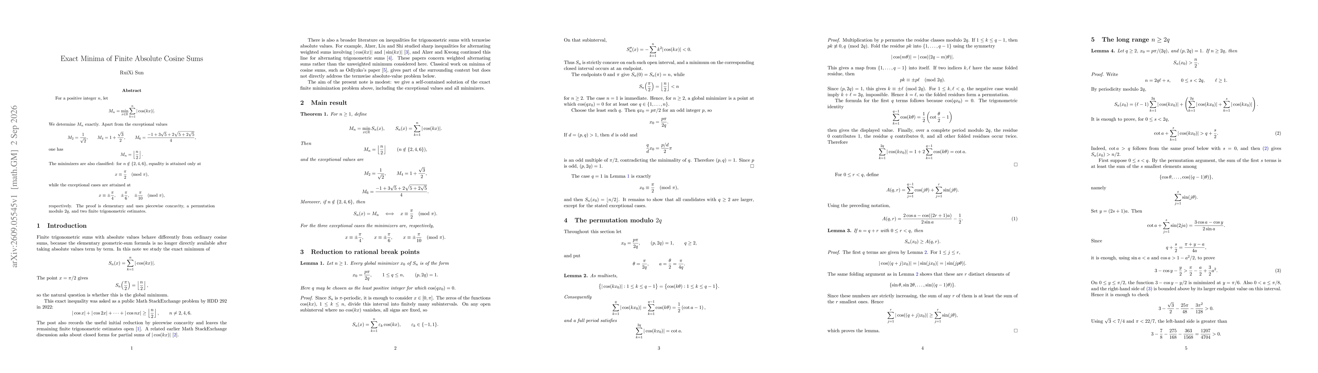 Thumbnail for Exact Minima of Finite Absolute Cosine Sums