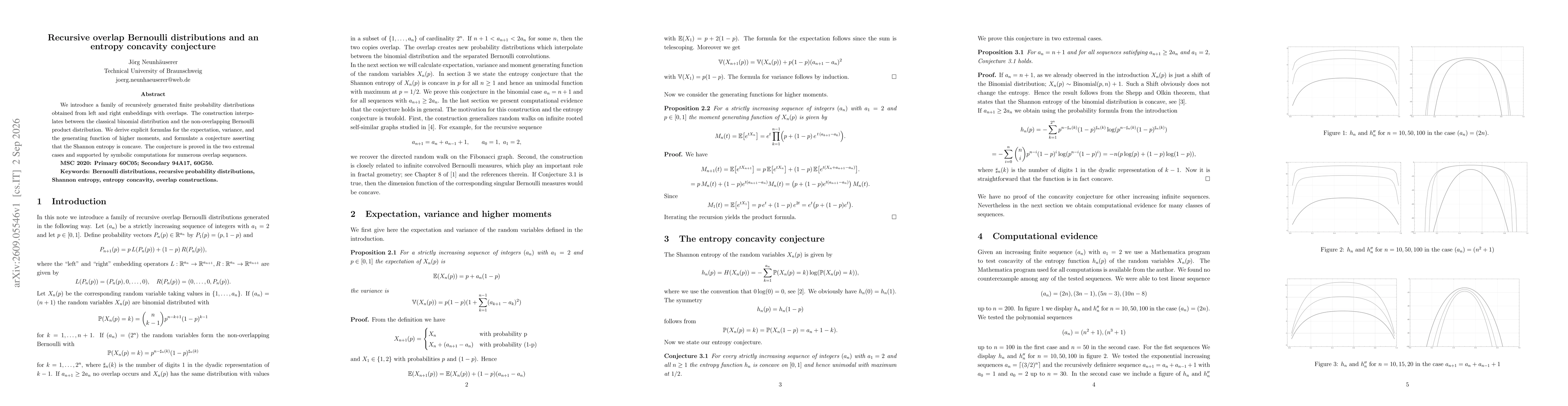 Thumbnail for Recursive overlap Bernoulli distributions and an entropy concavity conjecture