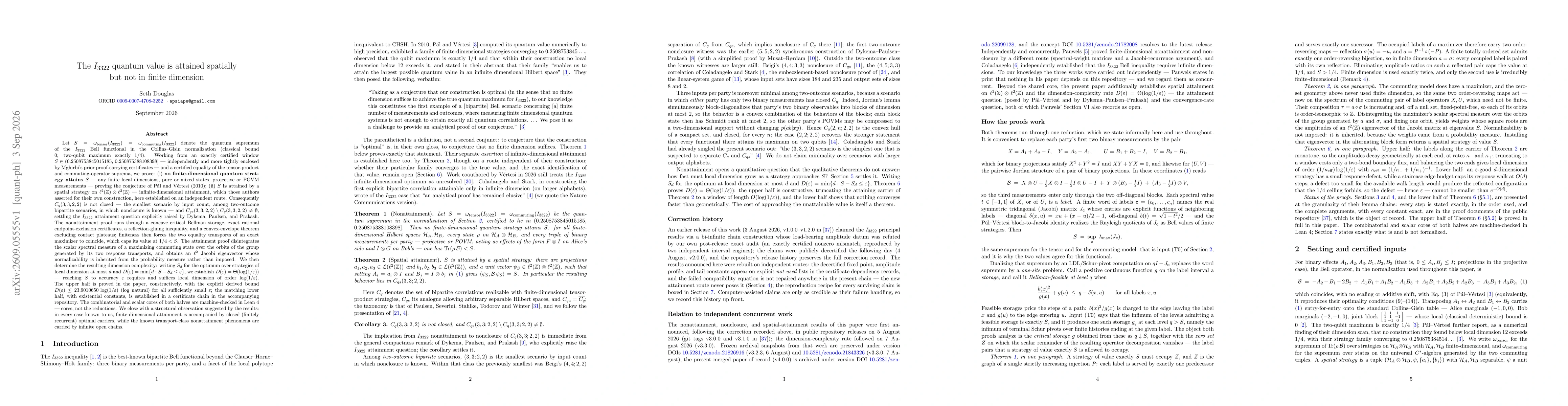 Thumbnail for The I3322 quantum value is attained spatially but not in finite dimension
