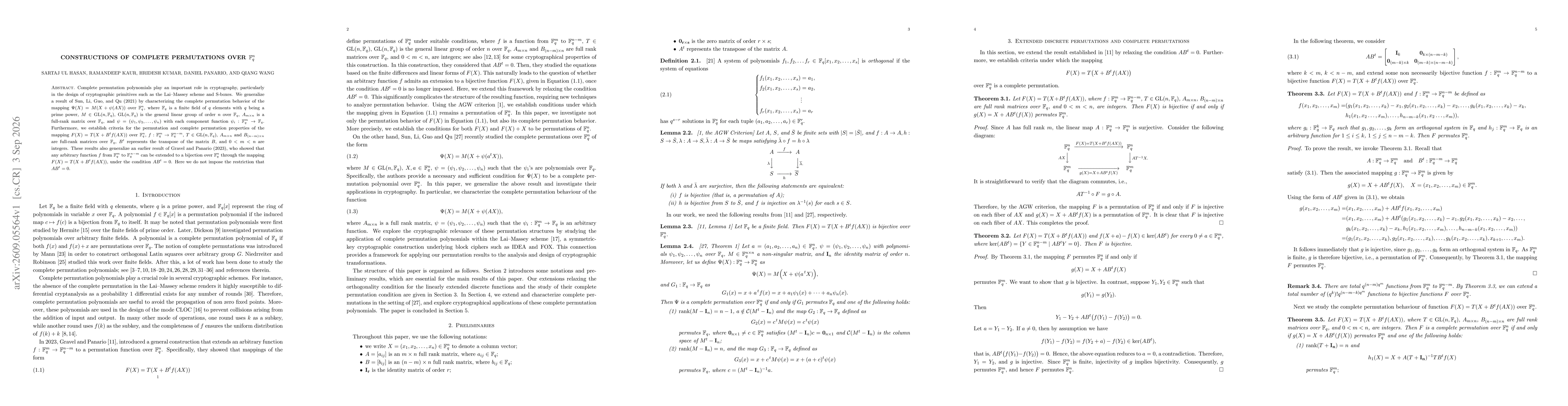 Thumbnail for Constructions of complete permutations over $\mathbb{F}_q^n$