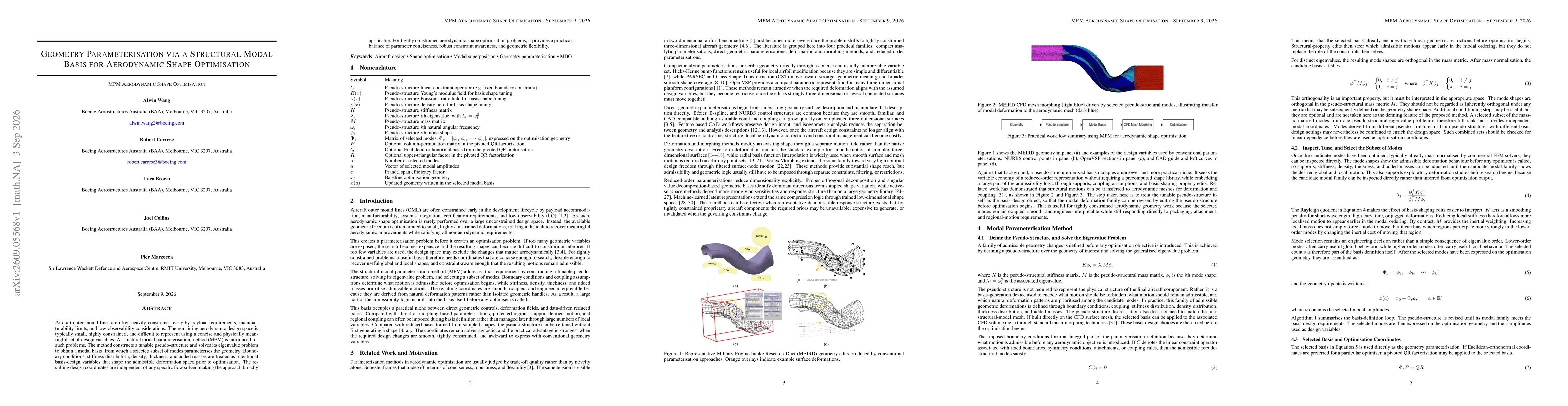 Thumbnail for Geometry Parameterisation via a Structural Modal Basis for Aerodynamic Shape Optimisation
