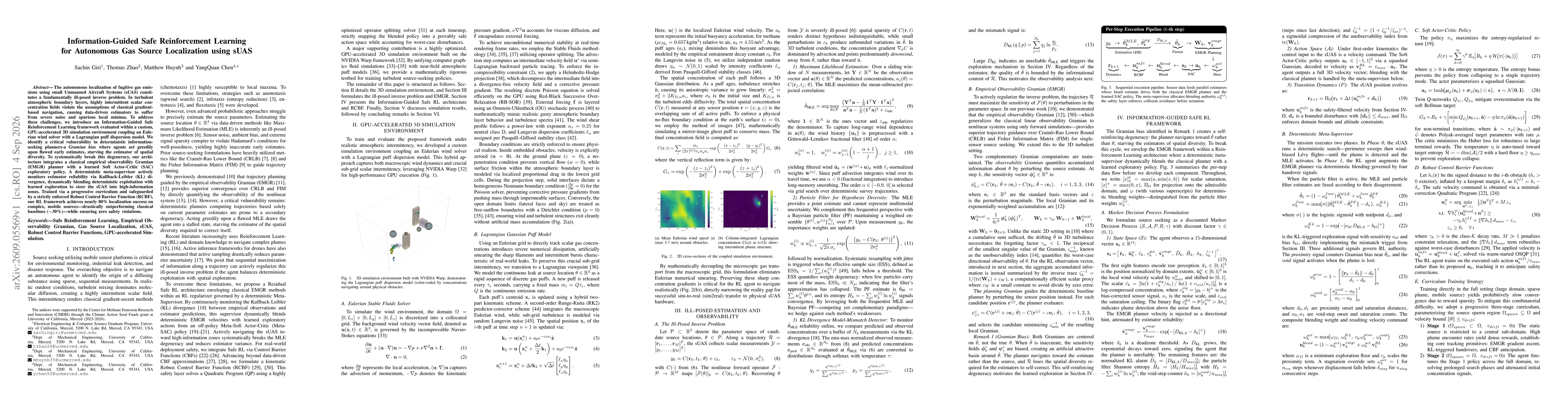 Thumbnail for Information-Guided Safe Reinforcement Learning for Autonomous Gas Source Localization using sUAS