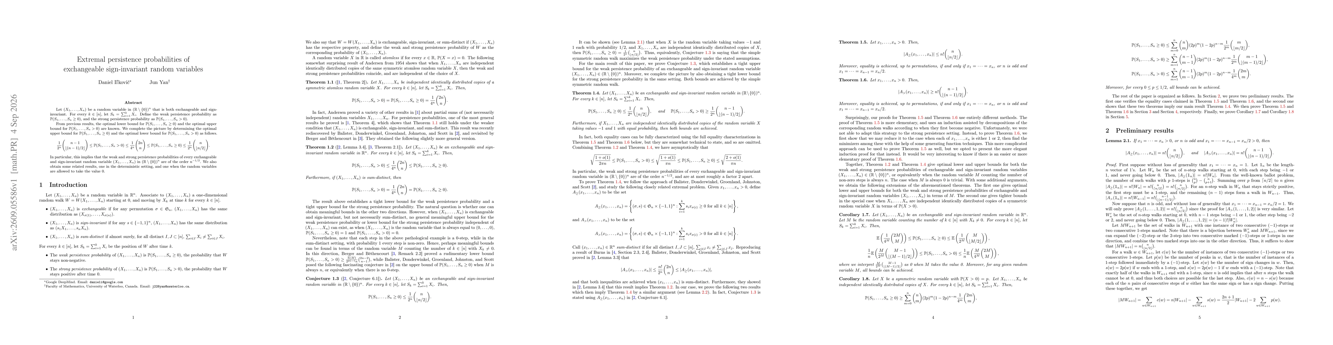 Thumbnail for Extremal persistence probabilities of exchangeable sign-invariant random variables