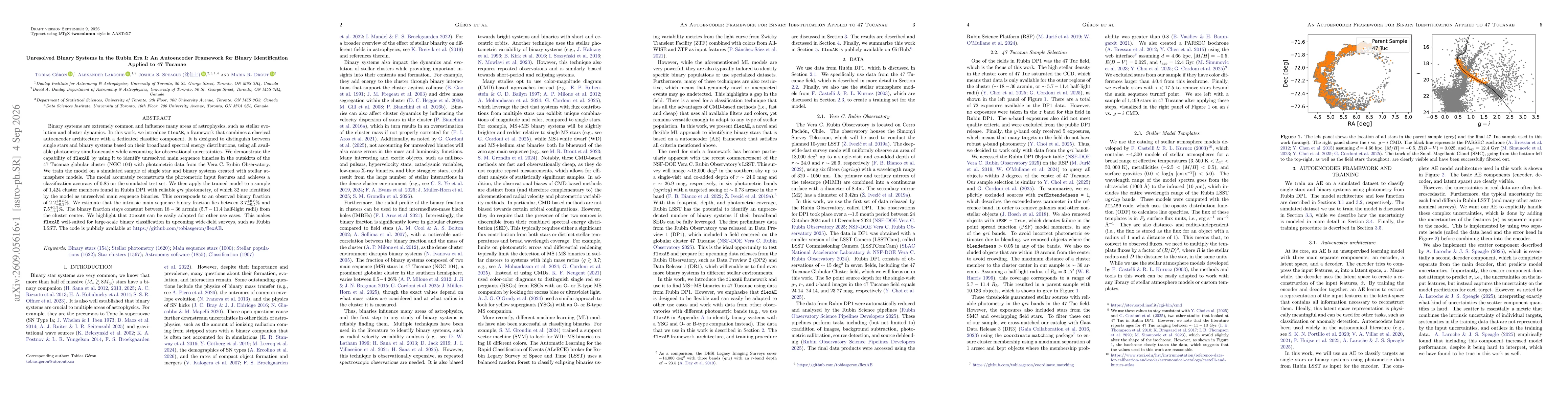 Thumbnail for Unresolved Binary Systems in the Rubin Era I: An Autoencoder Framework for Binary Identification Applied to 47 Tucanae