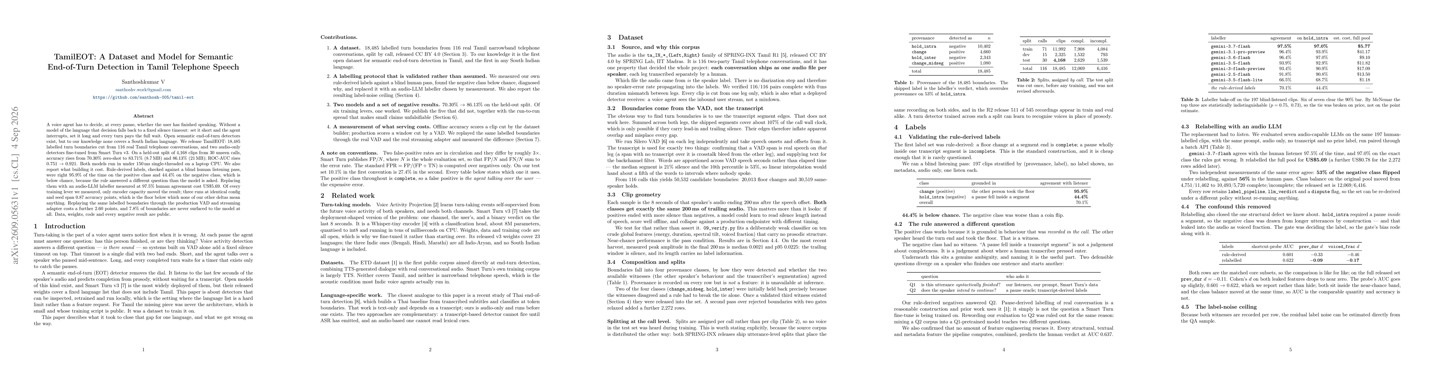 Thumbnail for TamilEOT: A Dataset and Model for Semantic End-of-Turn Detection in Tamil Telephone Speech