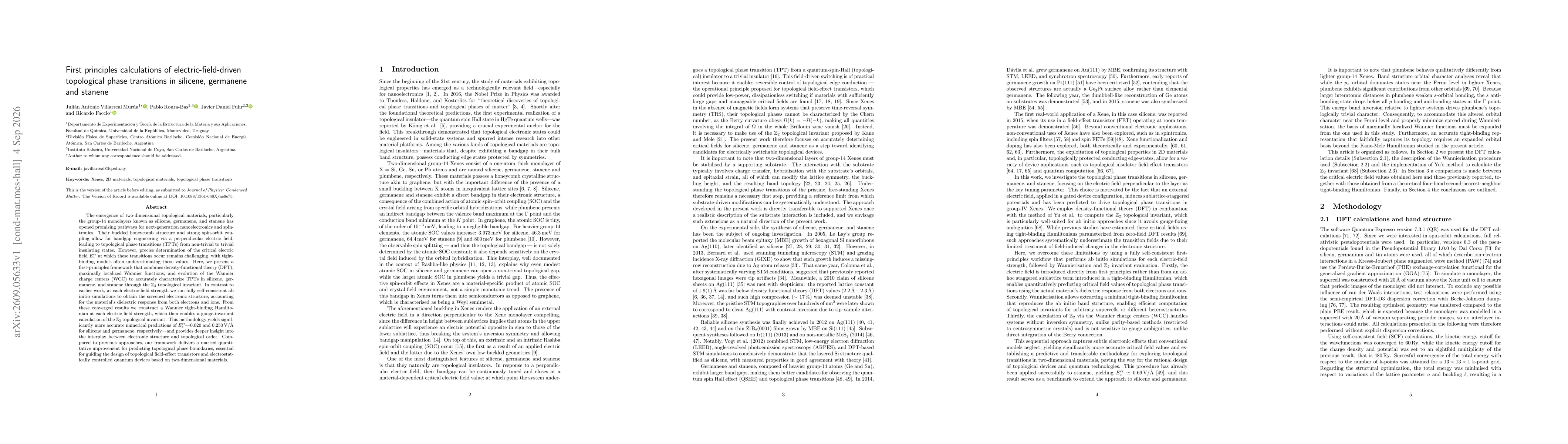 Thumbnail for First principles calculations of electric-field-driven topological phase transitions in silicene, germanene and stanene